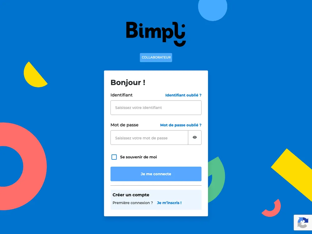 Page de connexion collaborateur du compte Bimpli ex Apetiz
