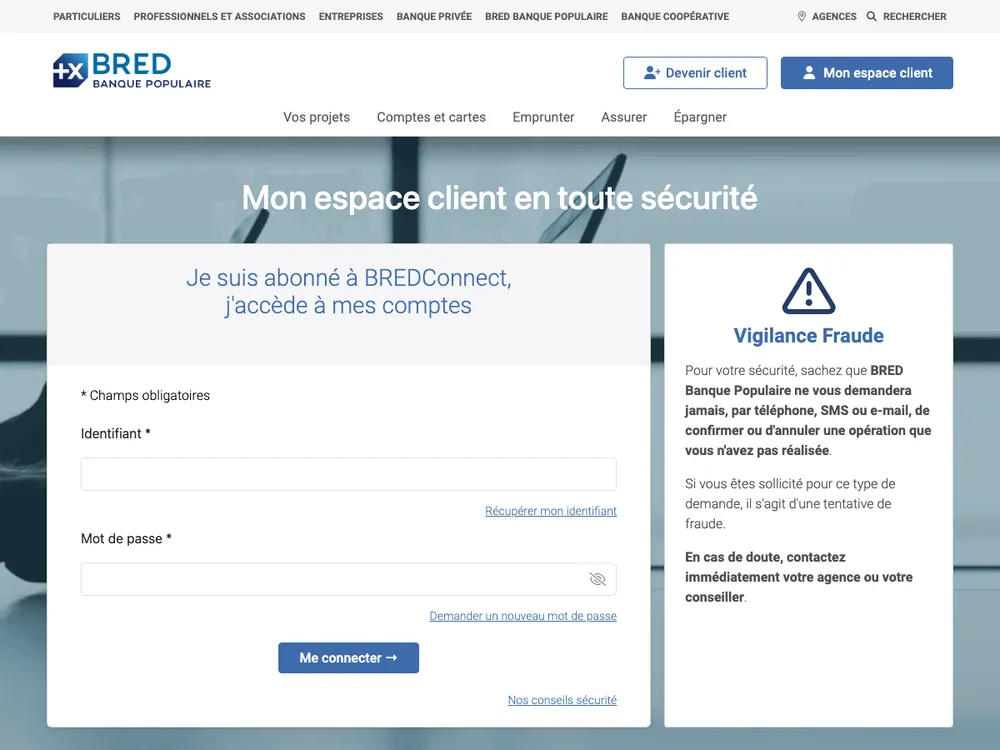 Page de connexion BREDConnect espace client BRED