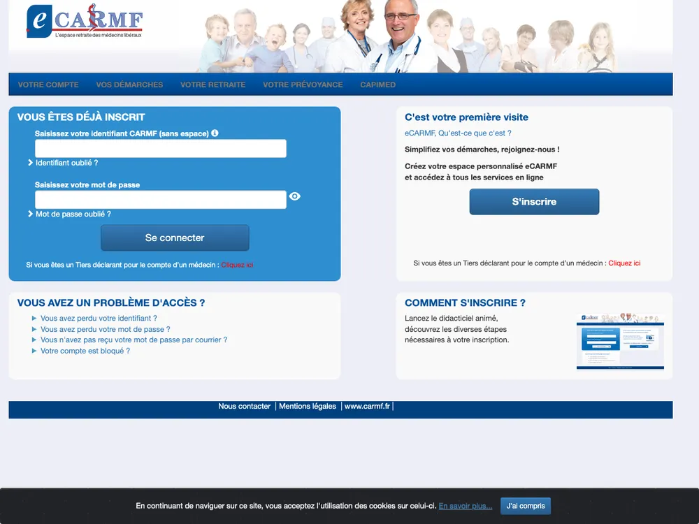 Page de connexion espace personnel CARMF eCARMF