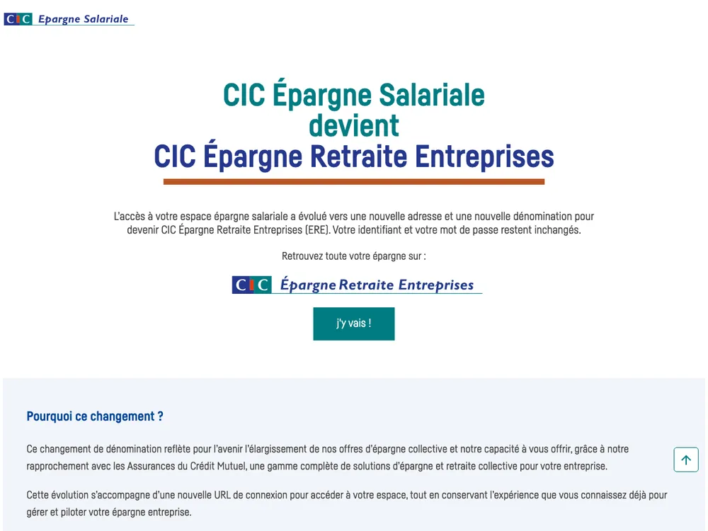 Page de connexion espace épargnant CIC épargne salariale