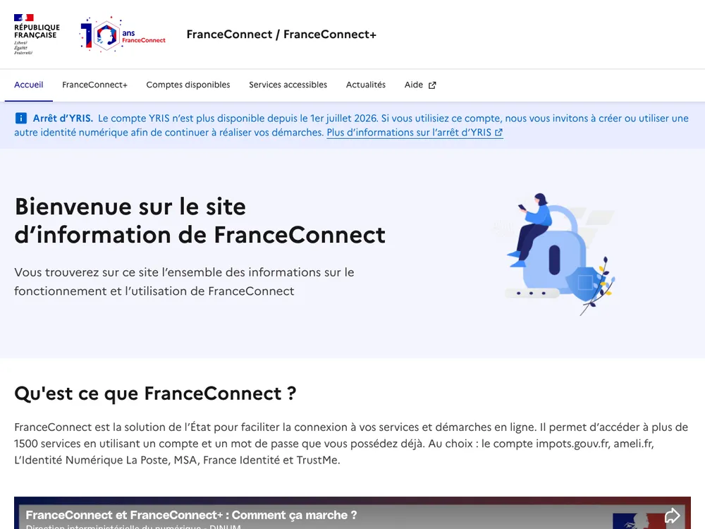 Site officiel FranceConnect et la liste des comptes acceptés