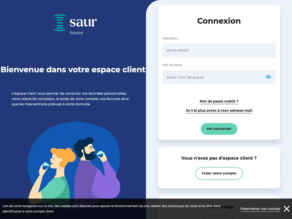 Page de connexion à mon espace client Saur, identifiant et mot de passe